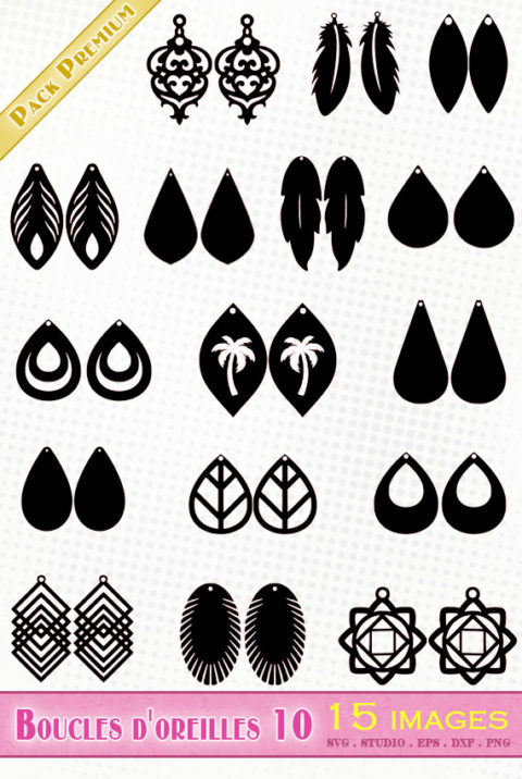 Boucles D Oreilles Pack 10 Fichiers SVG SILHOUETTE DXF EPS PNG