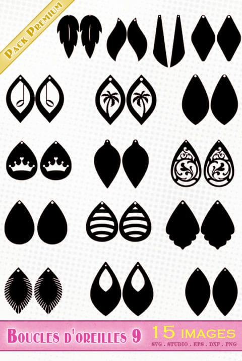 Boucles D Oreilles Pack 9 Fichiers SVG SILHOUETTE DXF EPS PNG